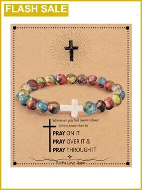 Cross Bracelet Imperial Stone Bead Charm Christian Gift